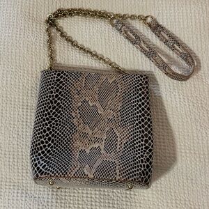 Sondra Roberts Snake-Print Crossbody in Neutral Brown with Gold Chain